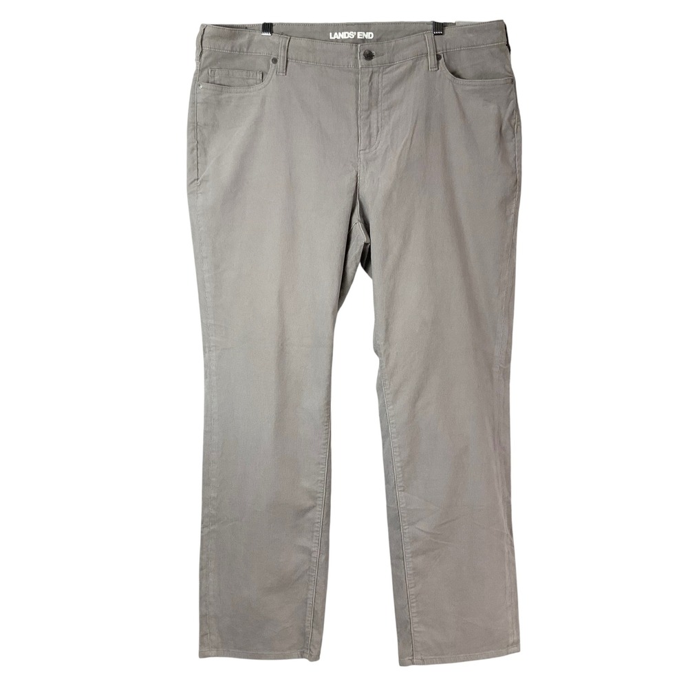 Lands' End Gray Corduroy Mid Rise Straight Leg Pants 18W Button Zip Fly Stretch